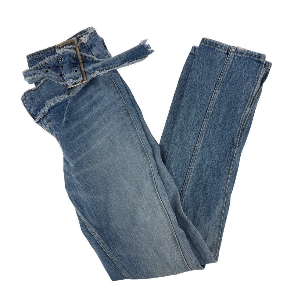 Baykan High Waisted Double Waistband Belted Straight Leg Jeans 29-30 Waist